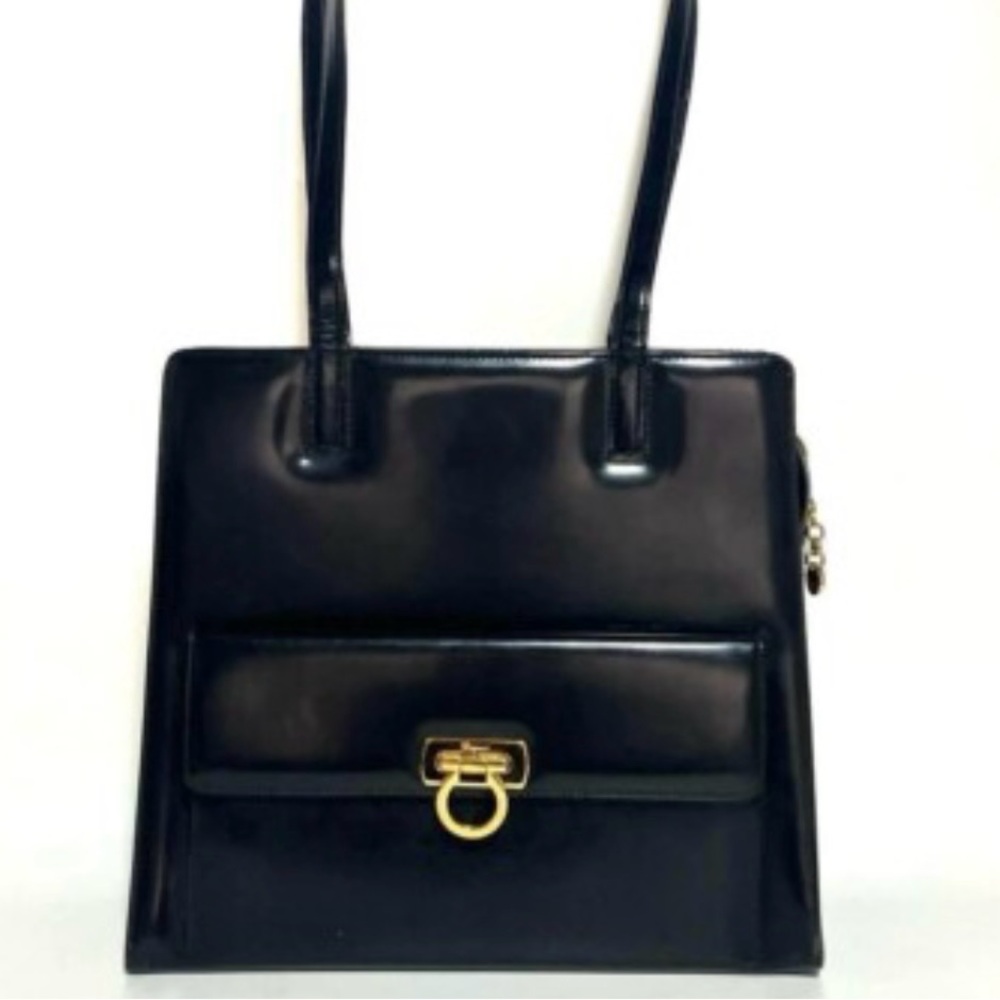 EUC Salvatore Ferragamo Black Shoulder Bag with Gold Accent